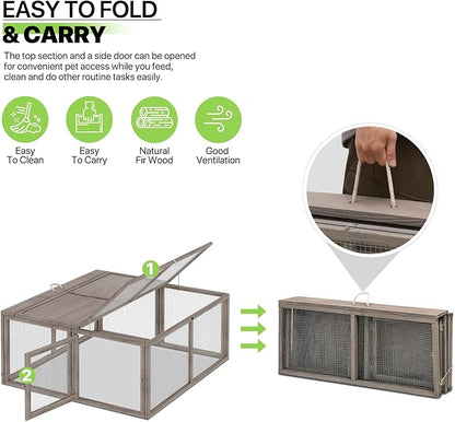 Magshion Foldable Chicken Coop Rabbit Hutch Outdoor, Pet Cage House Wood Small Animal Poultry Cage Run with Openable Roof for Ourdoor Backyard, 45.5 Inch, No Assembly Required (Grey)