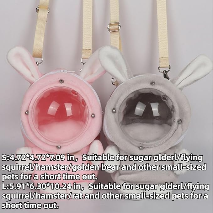 Sugar Glider Bonding Pouch Bonding Pouch Carry for Rat Syrian Hamster Hedgehog Small Pocket Pets, Gerbil Travel Bag Cute Bunny-Shaped Outing Bag with Large Transparent Window (Grey,Large)