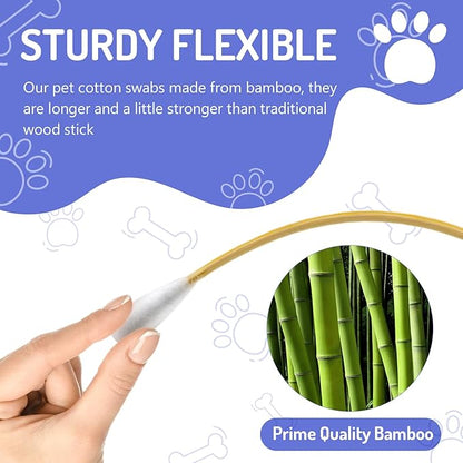 200PCS Large Cotton Swabs in Storage Box, 6 Inch Dog Ear Swabs with Bamboo Handle for Dogs - Soft Cotton, Gentle and Lint-Free, Specially Designed for Dogs, Cleaning Solution