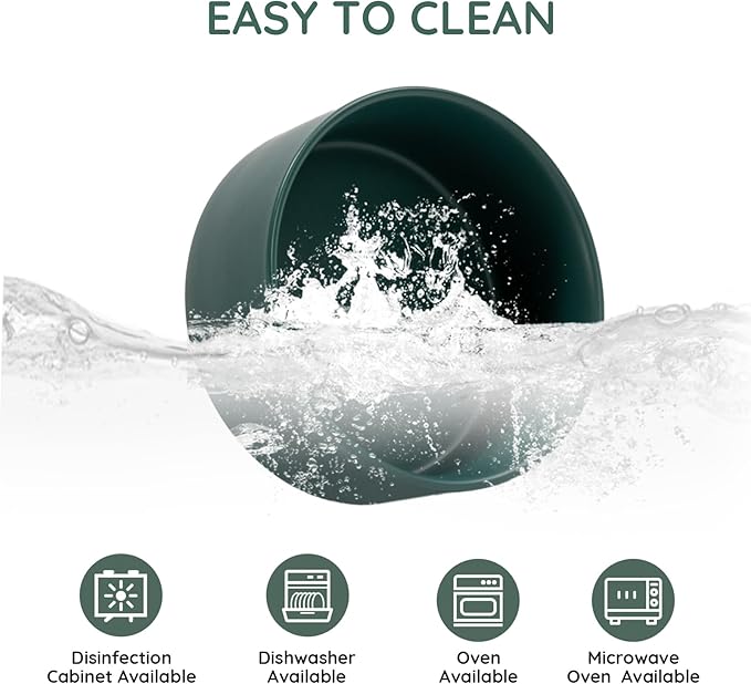 SPUNKYJUNKY 13.5OZ Ceramic Dog and Cat Bowl, Modern Cute Weighted Food Water Bowl for Replacement Green (2 Pack)