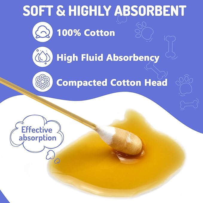 300PCS Large Cotton Swabs in Storage Box, 6 Inch Dog Ear Swabs with Bamboo Handle for Dogs - Soft Cotton, Gentle and Lint-Free, Specially Designed for Dogs, Cleaning Solution