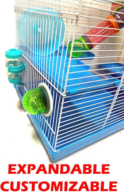 Extra Large 3-Levels Expandable and Customizable Hamster Habitat Rodent Gerbil Mouse Mice Rats Animal Critter Home Cage with Hide House Exercise Running Wheel Food Dish Water Bottle Deep Base