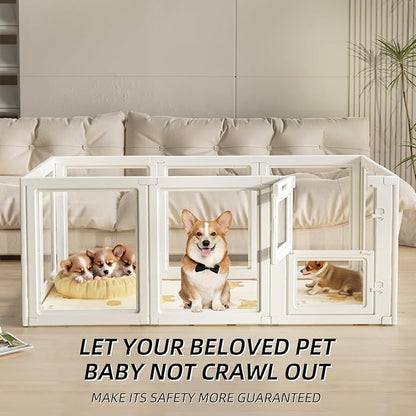 Clear Acrylic Dog Playpen Indoor,Transparent Dog Pen,Easy to Assemble and Clear pet Pen for Puppy Dog, Rabbit and cat,Sturdy and Easy to Clean Plastic pet Fence (White, 23.6" H, 12PCS)