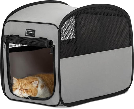 Petsfit Collapsible Dog Crate，Travel Crate for Cat/Puppy，Pop Up Small Pet Cage for Indoor/Outdoor，Lightweight Soft Dog Kennel Carrier for Small Dogs，Grey