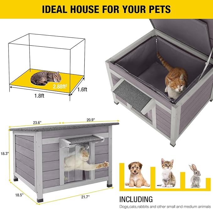 AIVITUVIN Cat House for Outdoor Cats Insulated Feral Kitty Shelter with Warm Liner for Winter Waterproof Samall Animal Cage for Cats,Rabbits,Bunnies,Dogs
