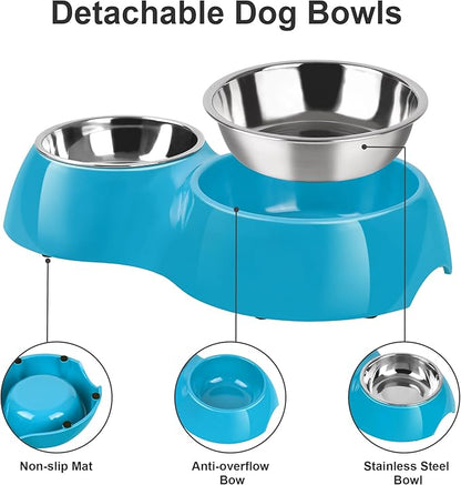 Elevated Dog Bowls Set - Non-Slip Raised Pet Feeder with Medium (2 Cups) & Large (4 Cups) Stainless Steel Bowls - Includes Durable Resin Stand for Puppies, Adult Dogs & Cats - Blue