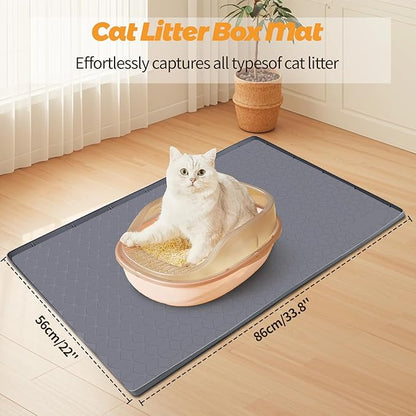 Cat Food Mat, 34" x 22" Large Silicone Pet Feeding Mat with Raised Edge Pet Placemat for Food and Water Bowl Non-Slip, Easy to Clean, Floor Protection (Dark Grey)