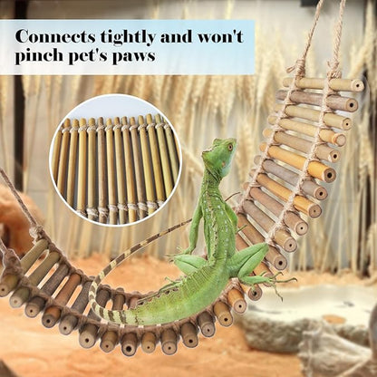 kathson Reptile Bridge for Terrarium,Bearded Dragon Wooden Bridges Gecko Hammock with Hanging Plants Lizard Lounger Bamboo Ladder Reptiles Tank Accessories Climbing for Chameleons Geckos Snakes (3Pcs)
