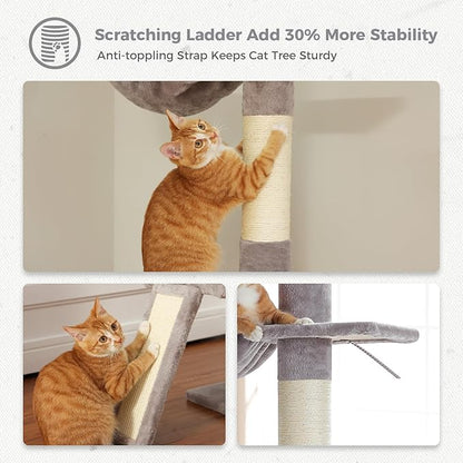 PETEPELA Floor to Ceiling Cat Tree[83"-108"], Cat Tower 5 Levels, Height Adjustable, Cat Scratching Post with Top Perches and Spacious Condo for Large Indoor Cats, Dark Grey