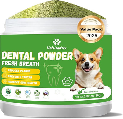 Dog Teeth Cleaning Powder, Dog Dental Powder for Teeth Cleaning and Dog Breath Fresh for Dogs with Probiotic & Tartar Remover, Plaque Off Dog Tooth Cleaning (80g)