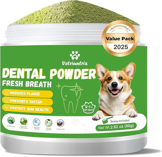 Dog Teeth Cleaning Powder, Dog Dental Powder for Teeth Cleaning and Dog Breath Fresh for Dogs with Probiotic & Tartar Remover, Plaque Off Dog Tooth Cleaning (80g)