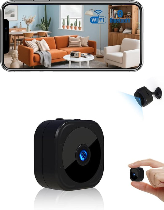 1080P HD Mini Camera for Indoor Security with App Control Motion Detection & Night Vision Wireless WiFi Rechargeable Pet Camera for Home/Office 24/7 Cycle Save (Black)