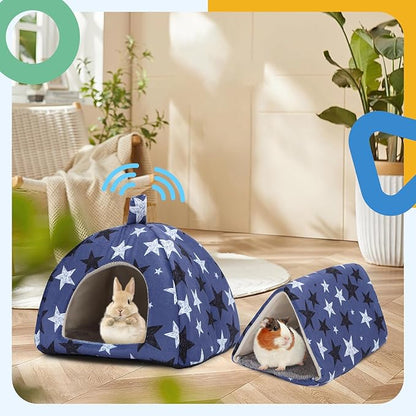 2-Pack Guinea Pig Hideout with Tunnel for Small Animals(Guinea Pig Bedding Warm & Lightweight, Easy to Clean)