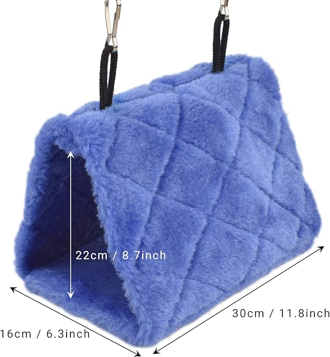 Pet Bird Nest Hammock Hanging Cave Cage Plush Snuggle Happy Hut Tent Bed (Large, Deep Blue)