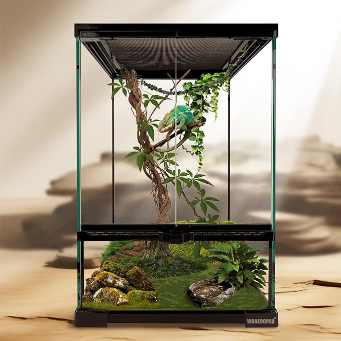 11 Gallon Reptile Glass Tank Vertical Terrarium 12"x12"x18" Habitat Enclosure with Front Openning Door and Top Screen Ventilation for Geckos, Snakes,Tree Frogs,Chameleon