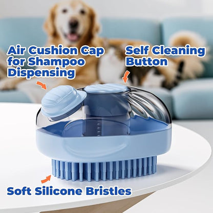 JIGA Cat Brush, Dog Bath Brush with Shampoo Dispensing, Dog Brush for Shedding with Self Cleaning, Dog Grooming Supplies, Blue