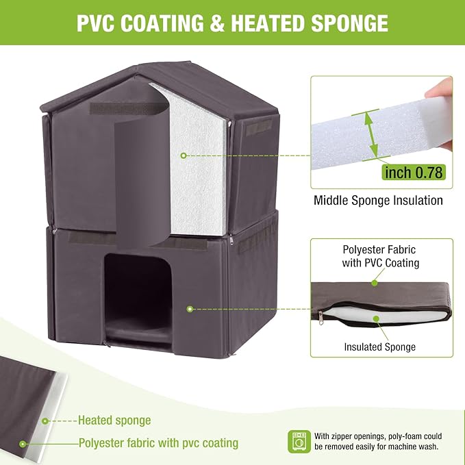 Insulated Cat House for Outdoor Cats Waterproof Feral Kitty Shelter for Winter,Insulation Liner Include…