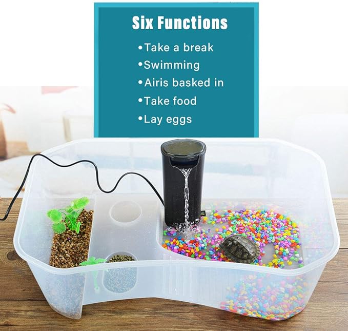 PINVNBY Plastic Turtle Tank Reptile Habitat Pet Terrariums Turtles Tank Aquarium Terrapin Topper Basking with Platform Plants,Durable,Safe, Non-Toxic(White)