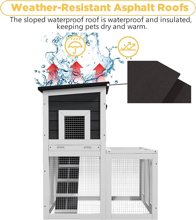 37.8" L Rabbit Hutch Outdoor,UV-Proof Home for Chickens, Ducks,Bunnies & Guinea Pigs，2-Story Pet House Indoor Bunny Hideout with Ventilation Door，Weatherproof Asphalt Roof for Garden Backyard (Grey)