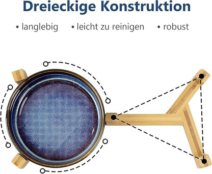 SPUNKYJUNKY Ceramic Dog and Cat Bowl Set with Wooden Stand, Modern Cute Weighted Food Water Set for Small Size Dogs (13.5OZ) & Medium Sized Dogs (28.7OZ) & Cats (1.7 Cups, 2 × Starry Blue)