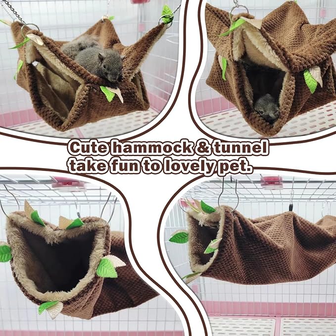 Ferret Rat Hammock Tunnel Toys Cage Accessories, Guinea Pig Hideout Tunnel, Warm Bed for Rat Ferret Guinea Pig Sleep Hide and Play (3.Hammock)