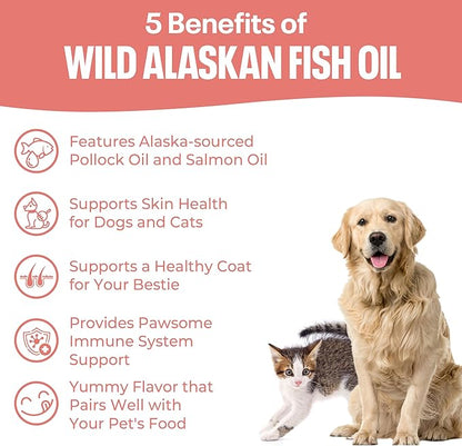 SavvyBeast Pollock and Salmon Oil for Dogs & Cats – Omega-3 Fish Oil Supplement for Pets – Supports Skin & Coat, Joints, Itch Relief, Immune Boost & Heart Health – Wild-Caught & All-Natural – 32 oz