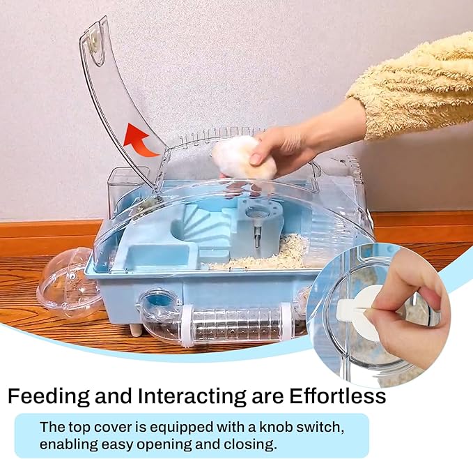 Tfwadmx Dwarf Hamster Cage,Acrylic Rat Cage,Hamster Home Small Animal Cages with Tube Exercise Wheel Mouse Habitat for Gerbils Mice 17.7”x11”x11.8”, Blue