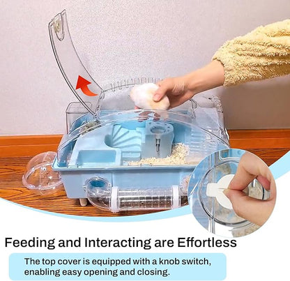 Tfwadmx Dwarf Hamster Cage,Acrylic Rat Cage,Hamster Home Small Animal Cages with Tube Exercise Wheel Mouse Habitat for Gerbils Mice 17.7”x11”x11.8”, Blue