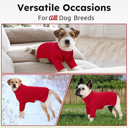 Queenmore XXL Dog Sweater, Long Sleeve Dog Sweaters, Turtleneck Dogs Sweaters for Large Breeds, Cold Weather Doggie Sweatshirt, Extra Large Pet Sweaters, Red 2XL