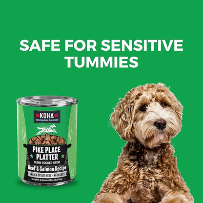 KOHA Pike Place Platter Stew for Dogs with Beef and Salmon, High Protein Wet Dog Food, 12.7oz Cans (Case of 12)