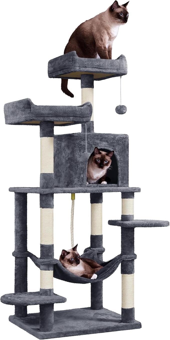 Yaheetech 59in Cat Tree Large Cat Tower with Scratching Posts, Pet Play House Climber Activity Center with Condo and Anti-Dump Device for Kittens/Cats, Dark Gray