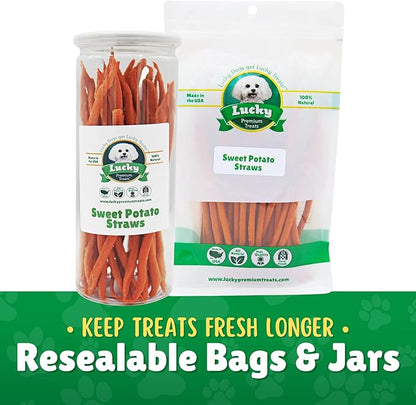 Sweet Potato Straws Dog Treats 7oz. – All Natural, Chewy Veggie Treats for Small & Medium Dogs – Training Reward Made in USA – Shareable Small Treats