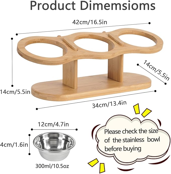 Elevated Cat Bowls Raised Cat Food Bowls, 15° Tilted Pet Bowls for Cats Puppy Small Dogs, Raised Dog Bowl Stand Feeder Adjustable Dog Cat Food Water Bowls Stand with 3 Stainless Steel Bowls