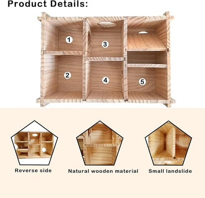 Multi Chamber Hamster House,Wooden Guinea Pig Maze Hideout Hut Interesting Multi-Room Tunnel Exploring Toys Hamsters Accessories for Guinea Pigs Dwarf Mice Gerbil Small Rodents