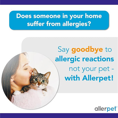 Allerpet Cat Dander Remover w/Free Pair of Grooming Gloves and Mitt - Effective Cat Dander Reduction, Anti Allergen Solution Made in USA - (12oz)