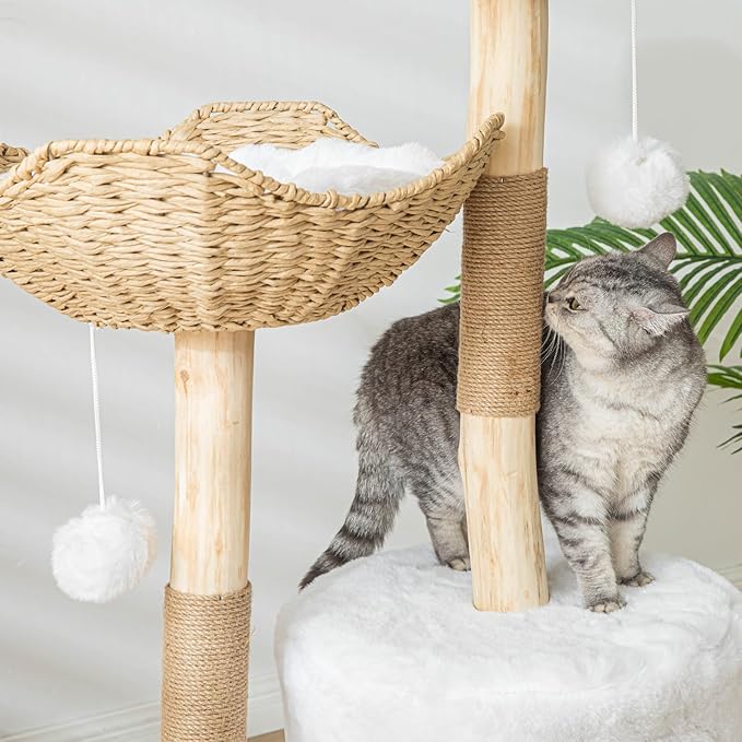 Vannokor Modern Cat Tree, Cat Tree Tower with Sisal Scratching Post, Boho Cat Condo for Indoor Cats, 46''H, White