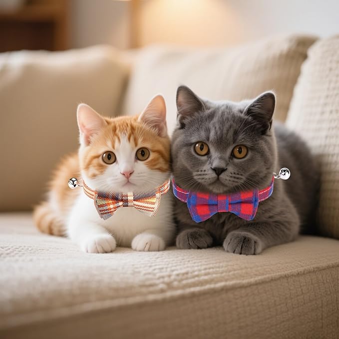 10 Pcs Cat Collar Breakaway with Bow Tie and Bell Kitten Collars Removable Bowtie Plaid Cat Collar for Cats Kittens Puppy (Classic)