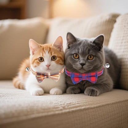 10 Pcs Cat Collar Breakaway with Bow Tie and Bell Kitten Collars Removable Bowtie Plaid Cat Collar for Cats Kittens Puppy (Classic)