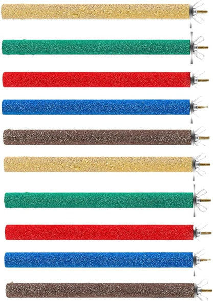 10 Pcs Parrot Perch Stand Bird Perch Stand Toy Colorful Paw Grinding Stick Cage Wooden Parakeet Perch Accessories for Cockatiels