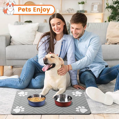 Pet Feeding Mat-Absorbent Pet Placemat for Food and Water Bowl, with Waterproof Rubber Backing, Quick Dry Water Dispenser Mat for Dog and Cat (16"x24", Striped Light Gray)
