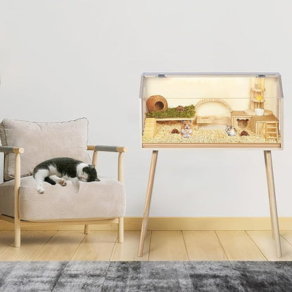 Hamster Cage with Legs,Large Hamster Habitats Chew Proof,Guinea Pig Cages with Acrylic Window & Openable Top,Small Animal Cage for Guinea Pig, Chinchilla, Gerbil - 32" L x 16" W x 40" H