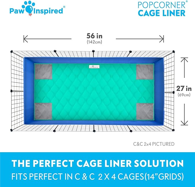 Paw Inspired PopCorner Guinea Pig Cage Liners | Washable Fleece Bedding or Pet Bed Mat for Small Animals | Super Absorbent Pee Pad with Reinforced Corners and Waterproof Bottom (C&C 2x4, Green)