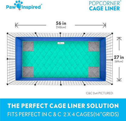 Paw Inspired PopCorner Guinea Pig Cage Liners | Washable Fleece Bedding or Pet Bed Mat for Small Animals | Super Absorbent Pee Pad with Reinforced Corners and Waterproof Bottom (C&C 2x4, Green)