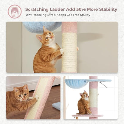 PETEPELA Floor to Ceiling Cat Tree[83"-108"], Cat Tower 5 Levels, Height Adjustable, Cat Scratching Post with Top Perches and Spacious Condo for Large Indoor Cats, Blue