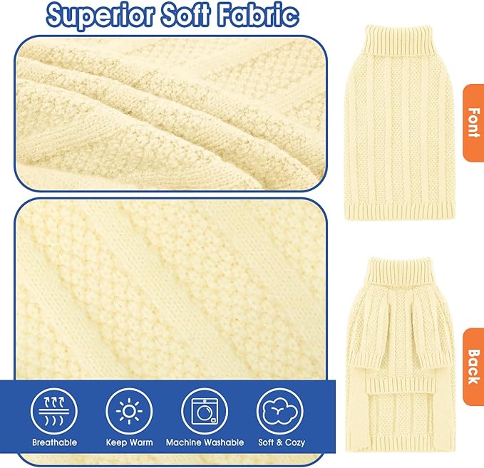 Queenmore Dog Sweater, Large Dogs Sweater Xmas,Turtleneck Pullover Dog Sweaters for Dogs Girls Boys,Sweaters Doggy Large,Thanksgiving Knitted DogSweater for French Bulldog(Light Apricot,L)