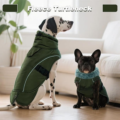 DENTRUN Large Dog Winter Coat - Windproof Reflective Warm Coat, Adjustable Neck & Snap Closure, Water Repellent Thick Fleece Vest, Fleece Lined for for Golden Retriever, Army Green, XL