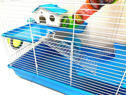 Extra Large 3-Levels Expandable and Customizable Hamster Habitat Rodent Gerbil Mouse Mice Rats Animal Critter Home Cage with Hide House Exercise Running Wheel Food Dish Water Bottle Deep Base
