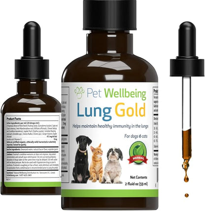 Pet Wellbeing Lung Gold for Dogs & Cats - Vet-Formulated - Lung & Respiratory Immune Support, Open Airways, Easy Breathing - Natural Herbal Supplement 4 oz (18 ml) (2 fl oz (59 ml))