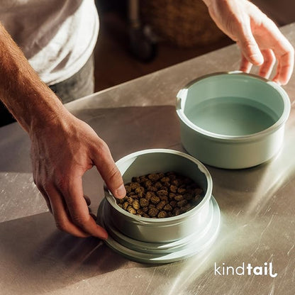 KindTail Dog Travel Bowls - Set of 2 Portable Pet Food & Water Dishes with Lid & Handle - Each Nesting Container Includes a Non-Slip Silicone Base - Microwave & Dishwasher Safe - BPA & Toxin-Free