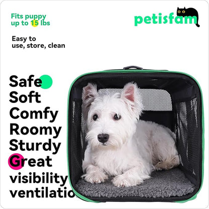 petisfam Easy Load Pet Carrier Bag for Medium and Large Cats with Durable Double-Thickness Fabric and Stable Structure. Black w/Green Trim, L